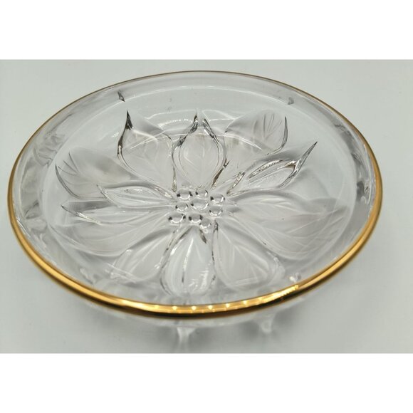 Mikasa Studio Guilded Poinsettia Crystal Glass Floral Trinket Dish With Gold Rim - Picture 2 of 5